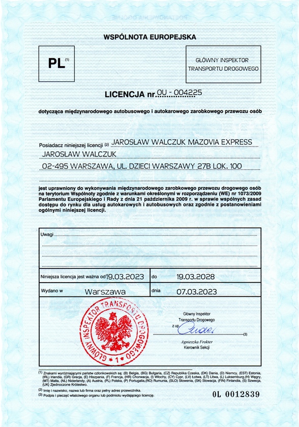 Europejska Licencja Przewozu Osób