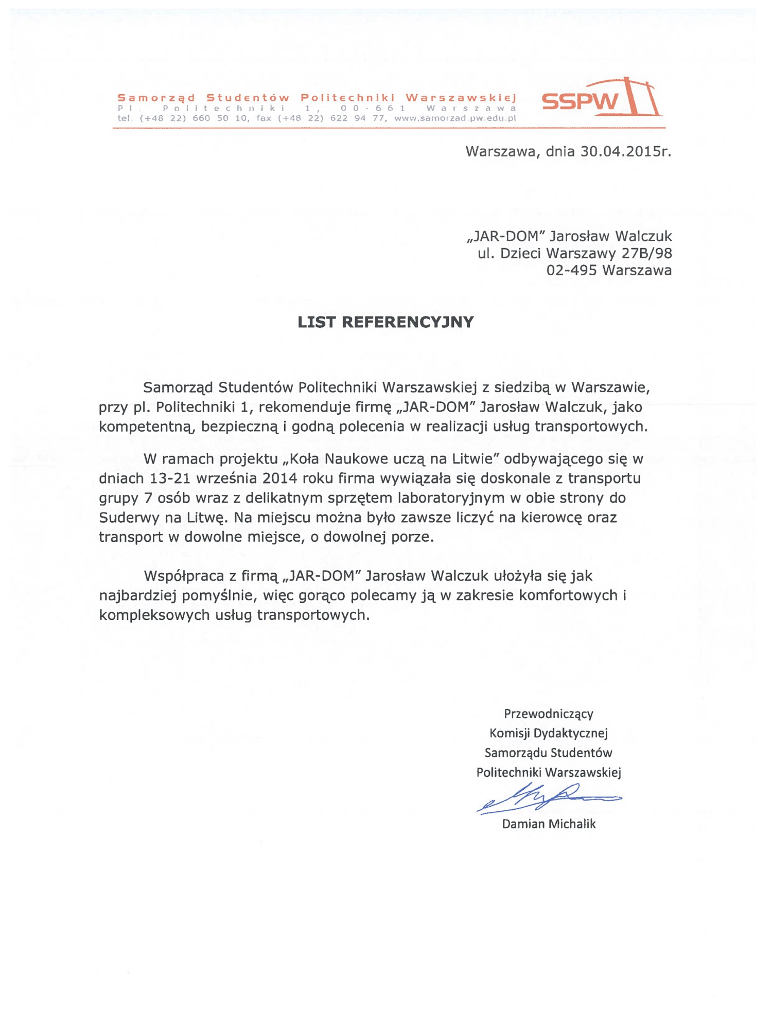 referencje od SSPW